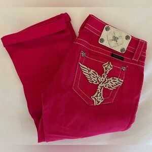 Miss Me Y2K Women’s Hot Pink Wing Cross Pockets Low Rise Cuffed Capris Size 27